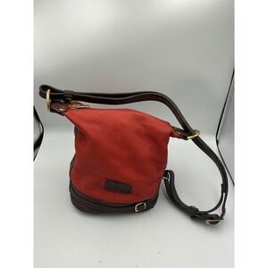 Valentina Italy Red Brown Pebbled Leather Convertible Bucket Bag Backpack